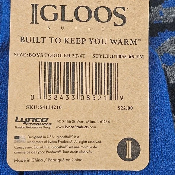 Igloos Youth Boy Toddler Dinosaur Knit Beanie Hat and Mittens Set Blue Size 2-4T - Picture 4 of 11